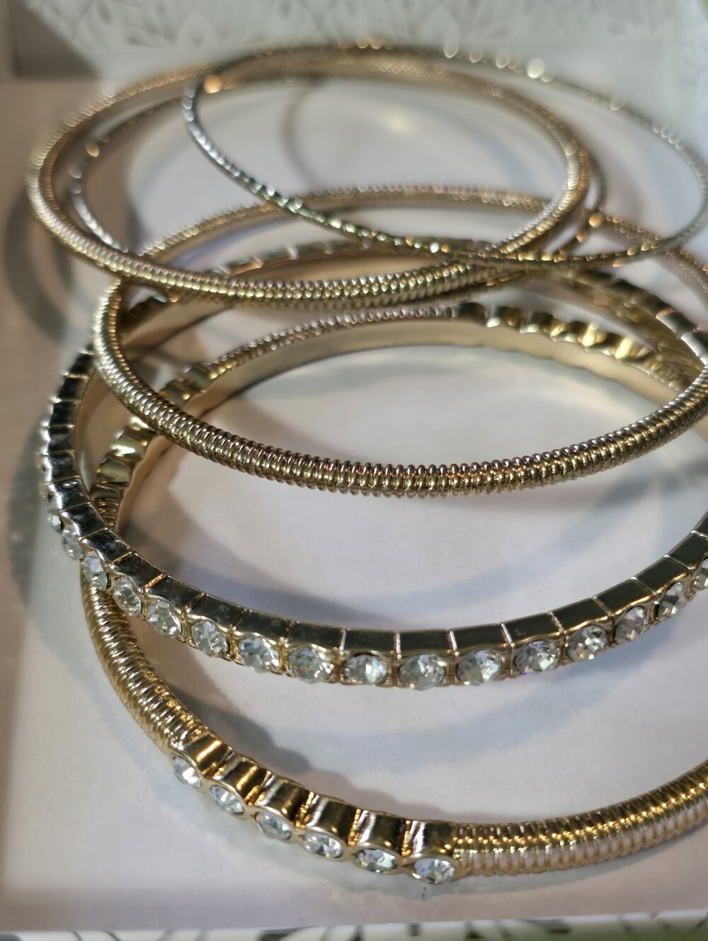6 Vintage Graziano CN Clear Rhinestone Crystal Tennis Style Gold Bangle Bracelet